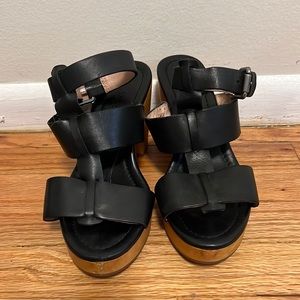 Madewell wooden platform black leather shoes size 7